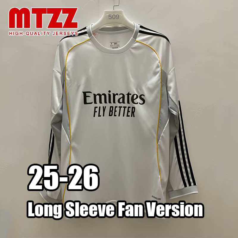MTZZ 25 26 RealS MadridS Long sleeved Soccer Jersey Home Away Third Pre Match GK Goalkeeper Special Mens Jerseys Man Top Football Shirt 2025 2026 Fan Version