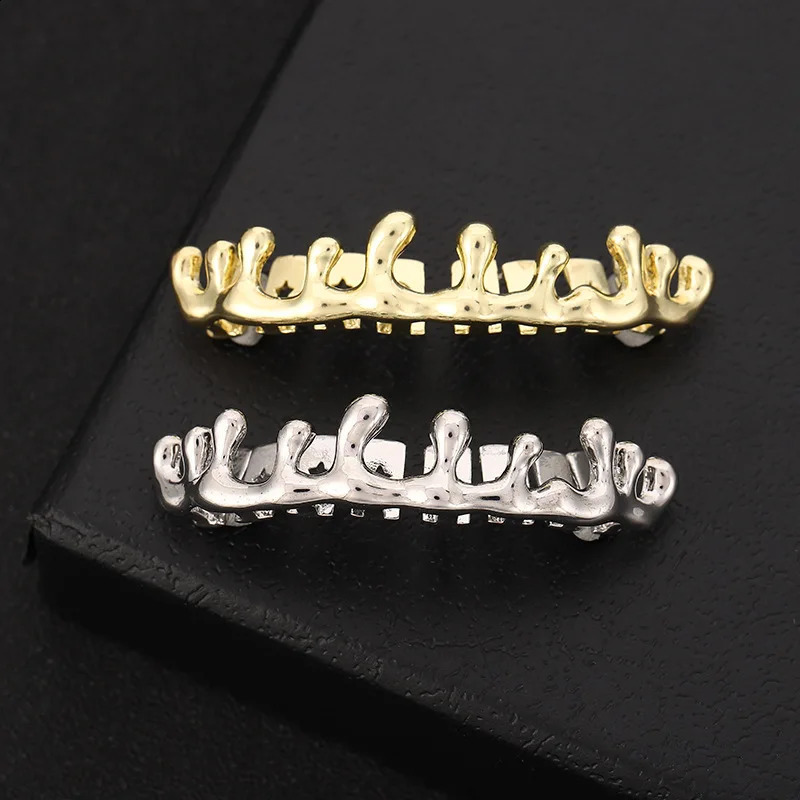 Liquid Water Drop Bottom Teeth Hip Hop Gold Plated Dental Grills For Women Men Tooth Caps Decor Punk Jewelry 250427