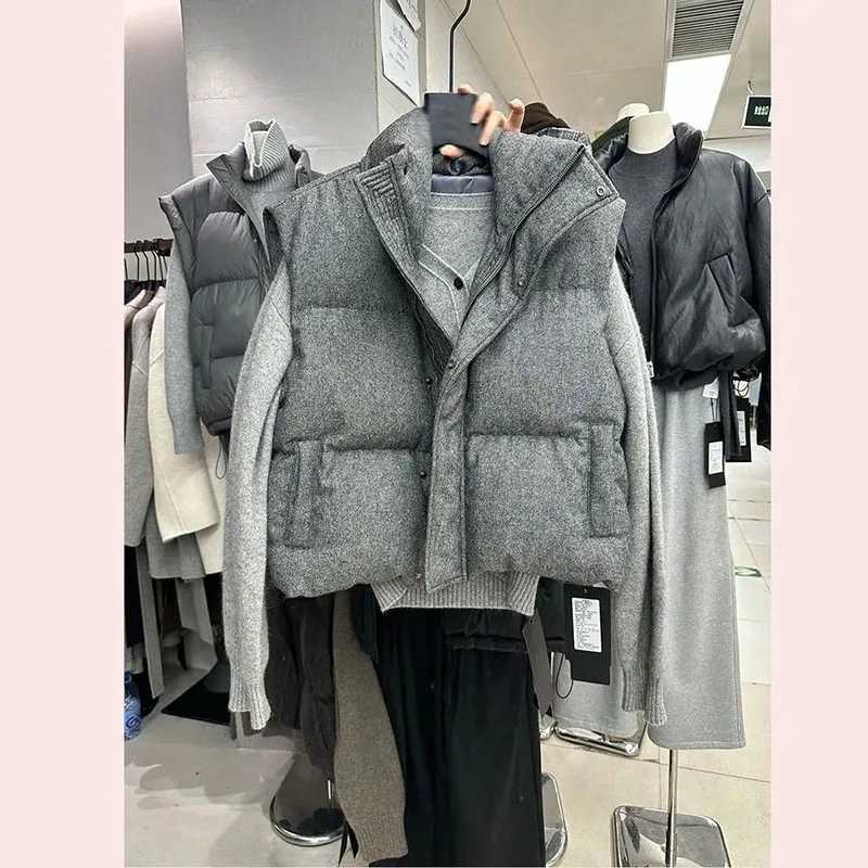LadiesNew Short Stand-up Collar Down Cotton Vest Jacket Casual Wear Vest Design Sense Womens Cotton Vest Single-Breasted JacketT251128