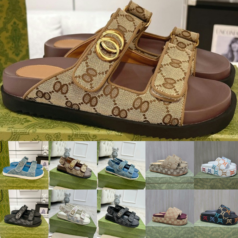 designer Sandals slipper Summer Women luxury designer Slides canvas Flat Mules Fashionable canvas classic embroidered womens flat sandals