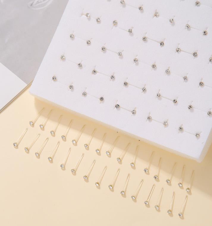 Ear studs and Nose Studs Ring 1.2mm Tiny Piercing Bone clear crystal nariz Piercing Body jewelry 50 pairs of large and small mixed color
