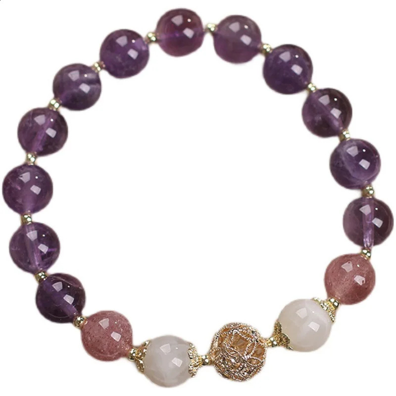 2025 Designer Hollow Strawberry Crystal Amethyst Bracelet Fashion Bracelet Elegant and Lightweight High end Jewelry