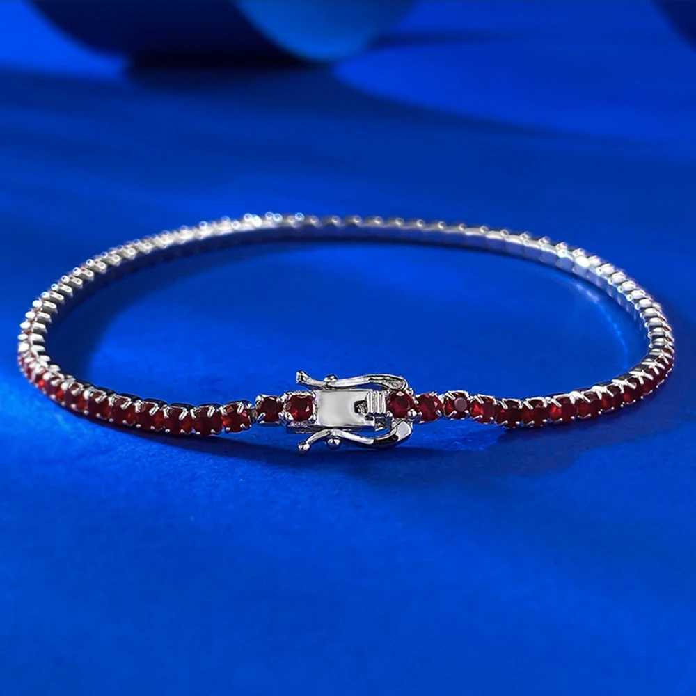 Wong Rain 100 925 Sterling Silver 2MM Round Cut Ruby Gemstone Tennis Chain Bracelets Bangle for Women Fine Jewelry G251128