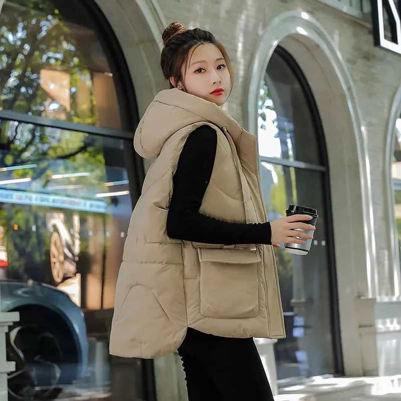 Women Hooded Vest autumn Winter new Fashion Padded Down Cotton Waistcoat thick Warm sleeveless jacket Female Loose Outwear T580T251128