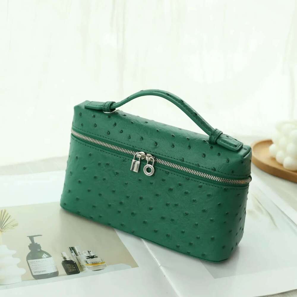 The Ostrich Print Small Square Fashion Simple Single Shoulder Crossbody Head Layer Cowhide Handbag Women's Makeup Bag