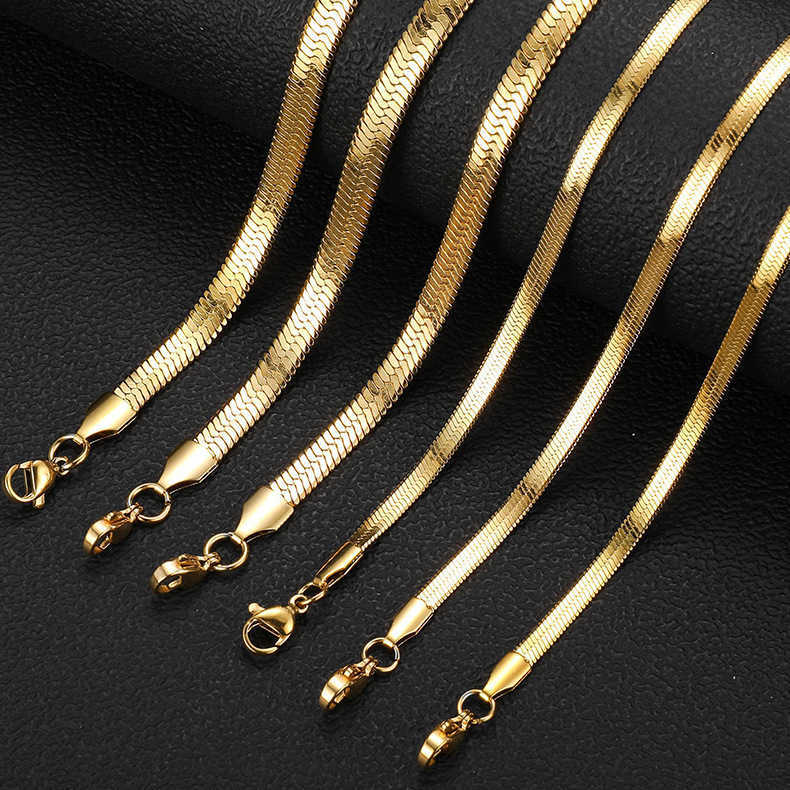 European and American titanium steel blade chain, flat snake bone chain, hip-hop stainless steel men's necklace, collarbone chain, accessory chai