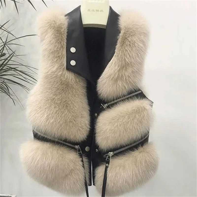 2025 New Fur Vest Womens Short style Spliced Imitation Fox fur grass Coat Artificial fur vest Coats Female warm JacketsT251128