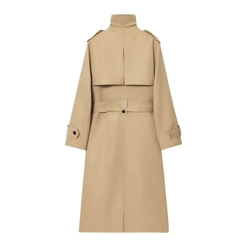 Womens Trench Coat Autumn Style Solid Color Long-Sleeve Waterproof Double-Breasted Trench Coat with Belt British 251128