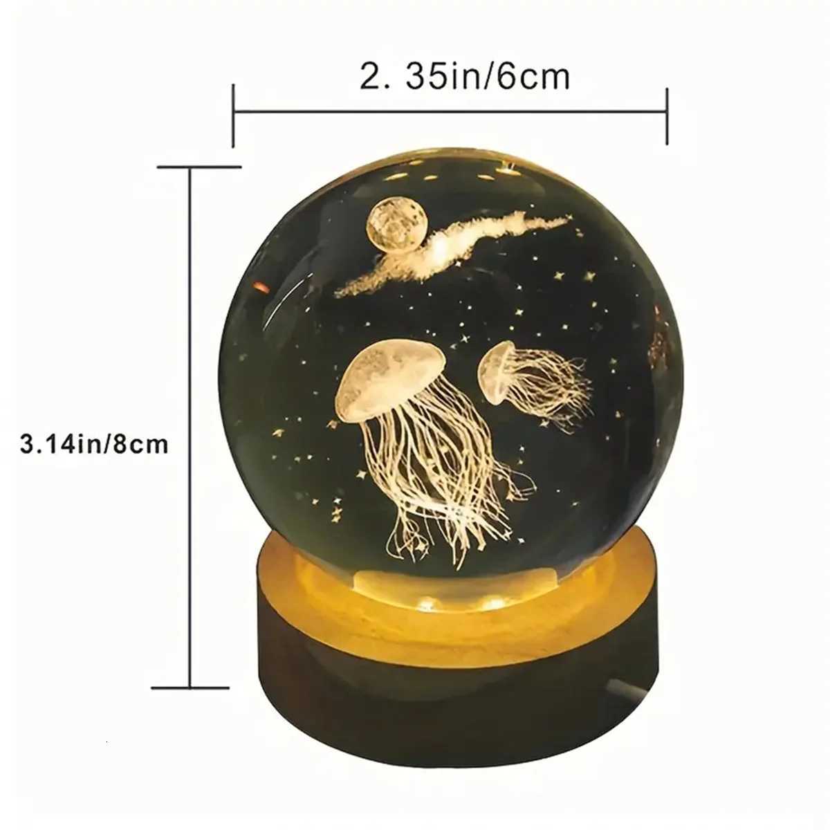 1PC 6CM 3D Jellyfish Rainbow Gradient Laser Engraving Crystal Ball LED Night Light M251128
