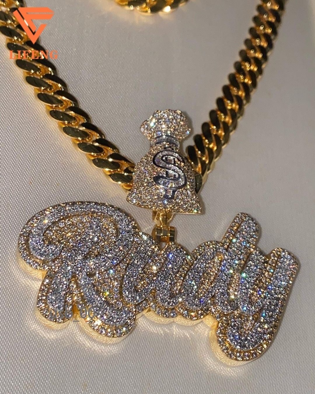 Hip Hop Charm Necklace Custom Letter Iced Out Pendant VVS Moissanite Diamond 925 Sterling Silver Pendant Fine Jewelry Set