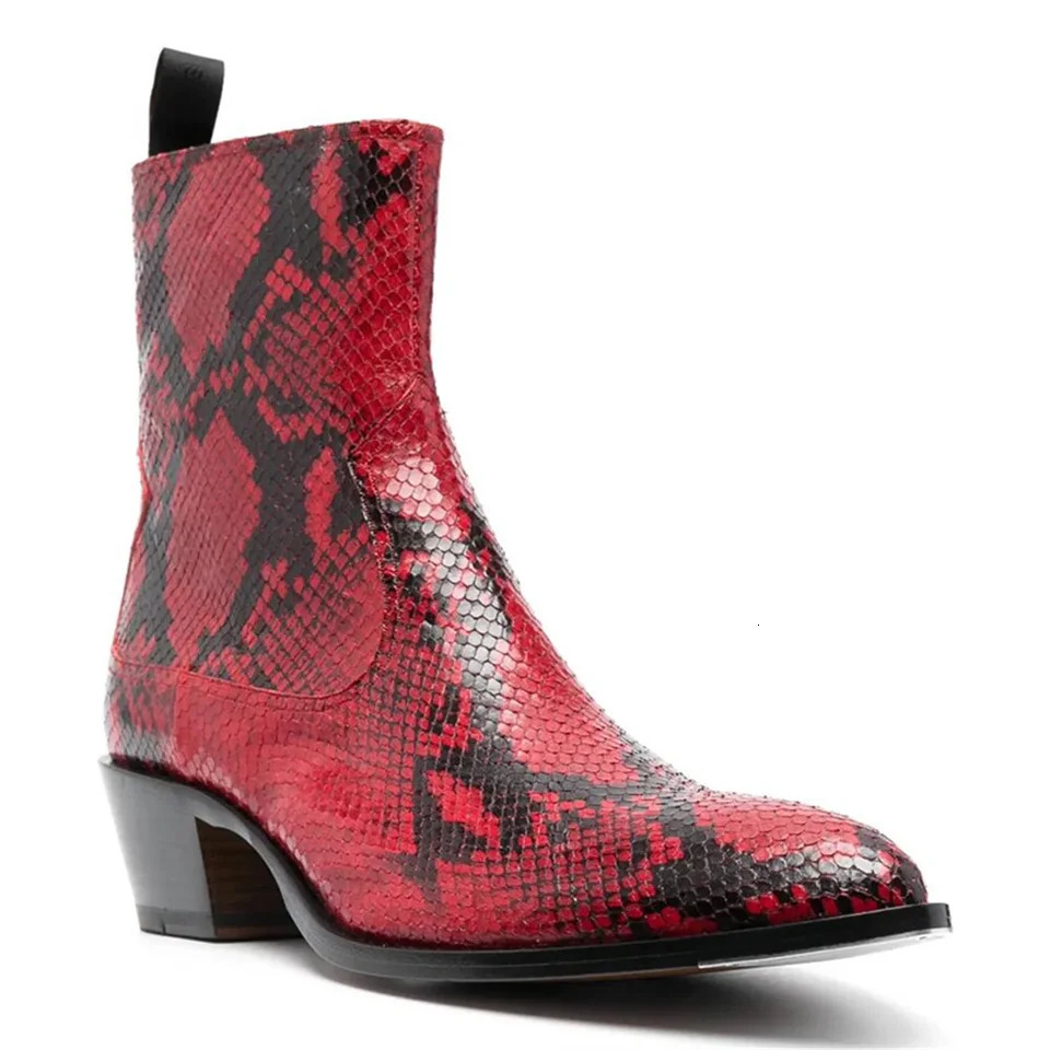 Customized Made pionted Toe Serpentine Genuine Leather Chelsea Boots male 251126 - view 3