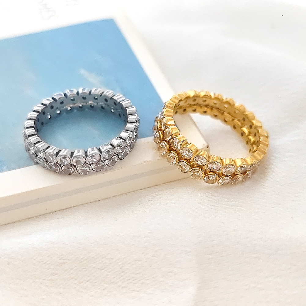 New INS Cool Style Fashionable Zircon Titanium Steel Honeycomb Geometric Ring Jewelry for Women