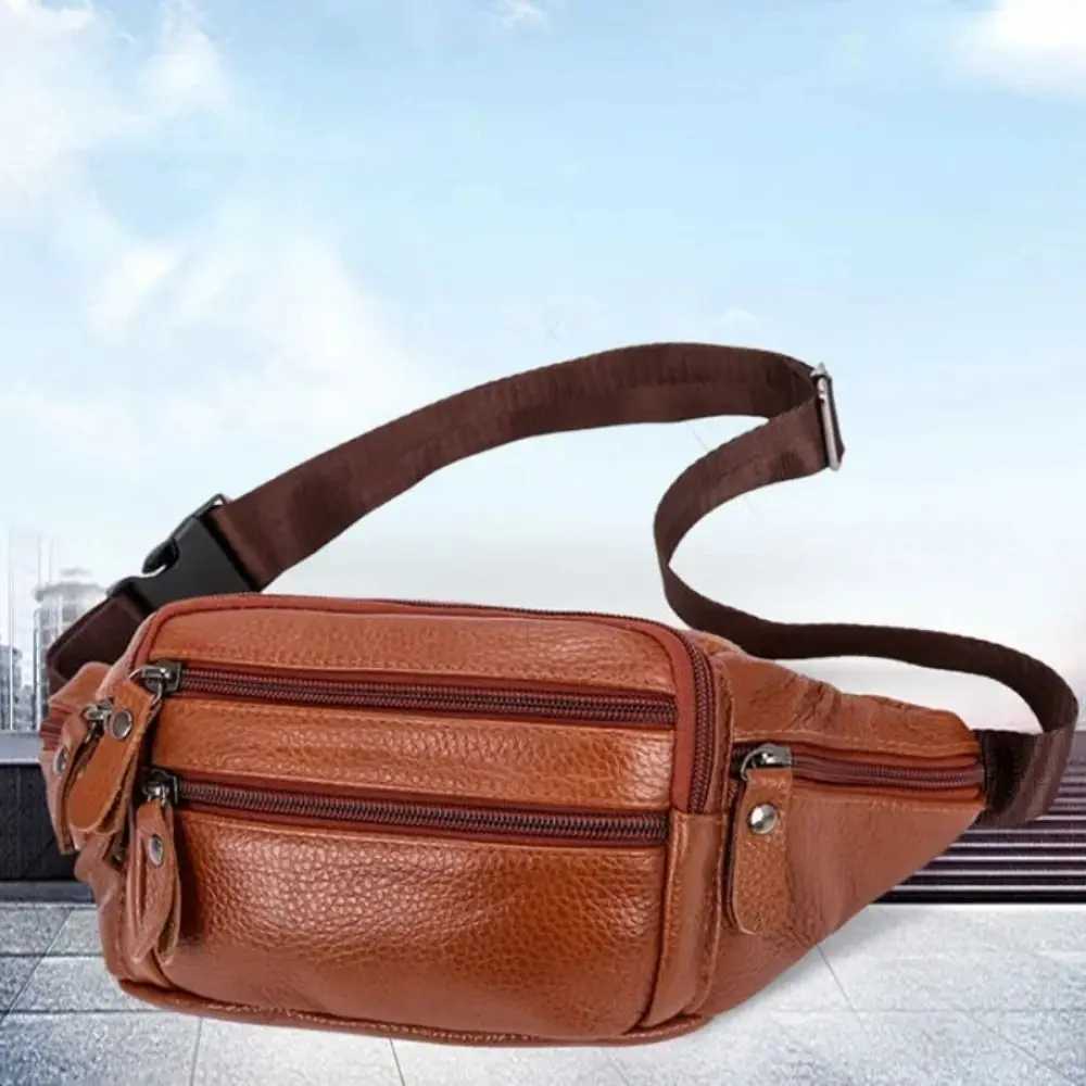 Multi-layered Mens Waist Bag Fashion Waterproof Large Capacity Travel Phone Bag PU Leather Zipper Waist Purse PackT251128
