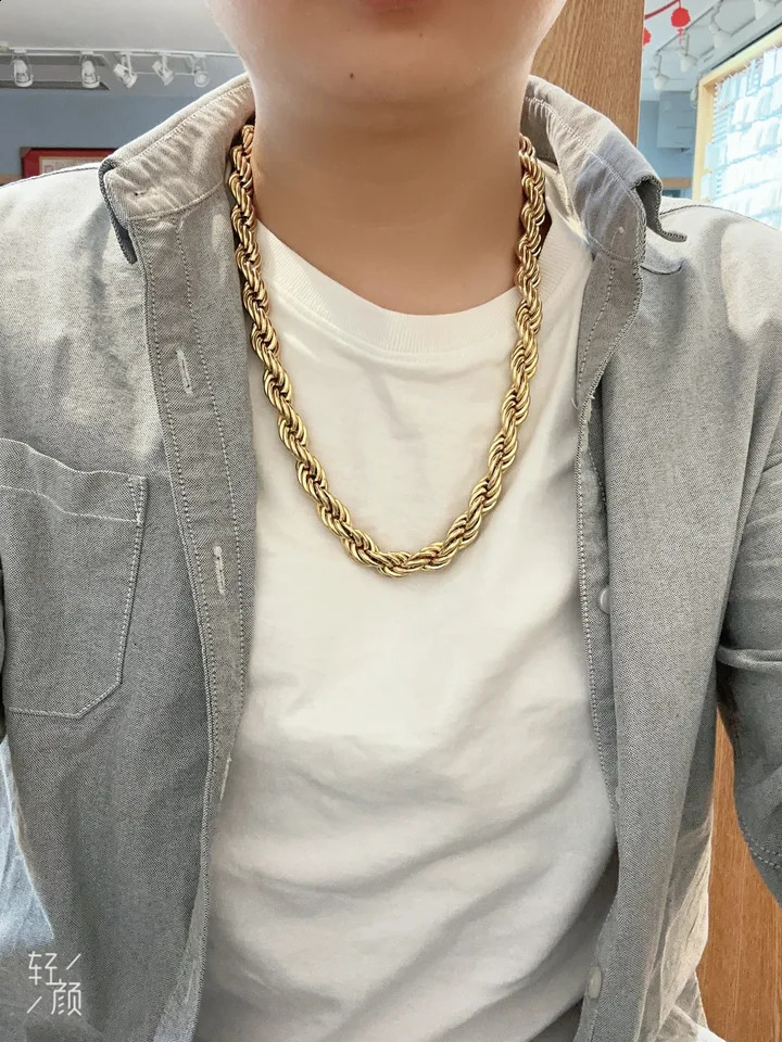 Adixyn Jewelry Gold Color Plated 12mm Wideth 60cm 70cm Length Big Rope Necklace For Men Women Guaantee Hiphop Chain 250427