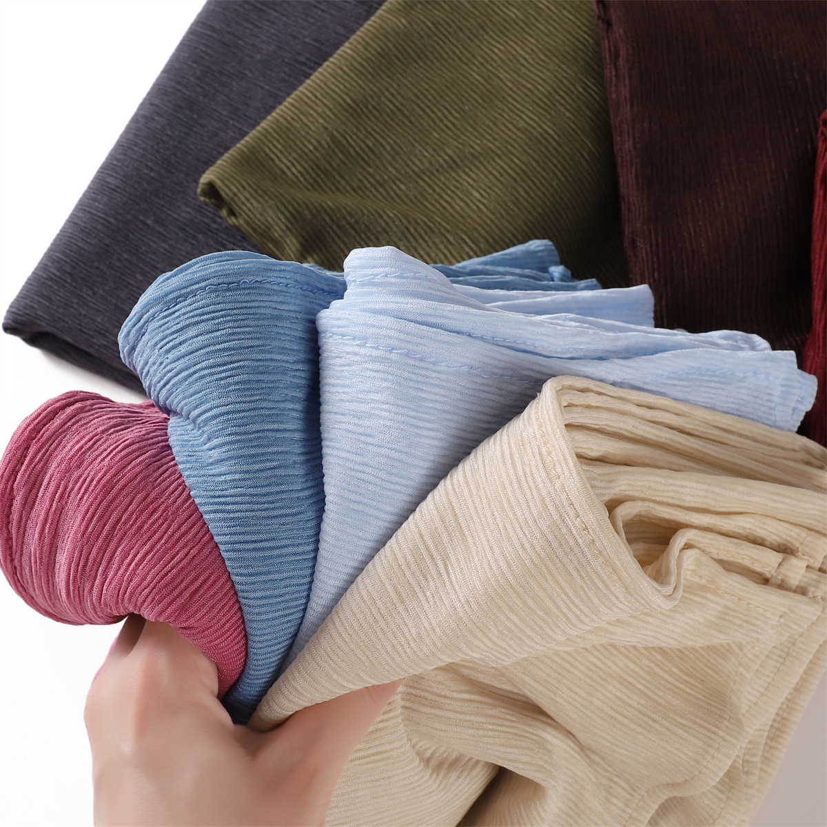 K547 Cross-border new women's soft solid color elastic breathable wrinkled jersey pleated head scarf hijab scarf
