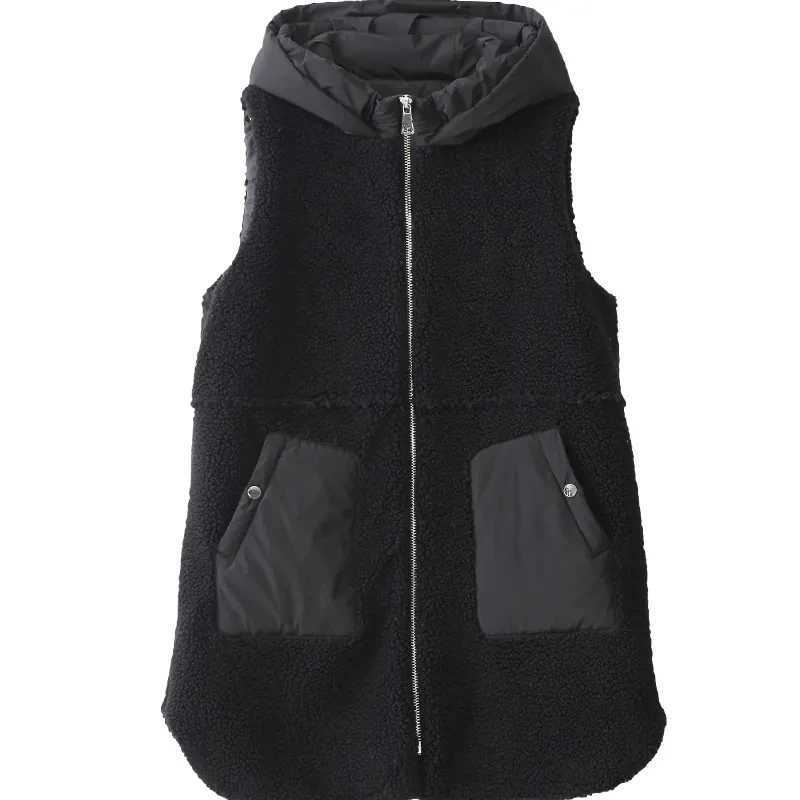 Imitation Lambwool Vest With Cotton Thick Warm Sleeveless Jacket Women Long Hooded Waistcoat Fashion Casual Vest Large Size 4XLT251128