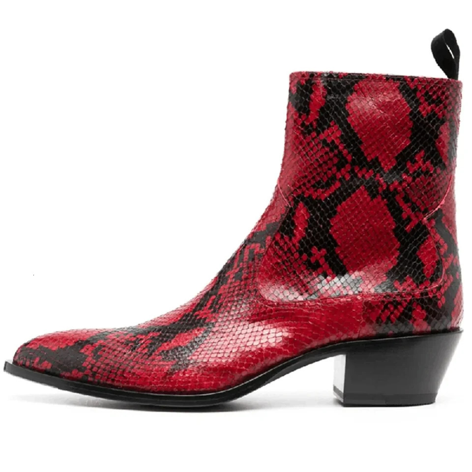 Customized Made pionted Toe Serpentine Genuine Leather Chelsea Boots male 251126 - view 5