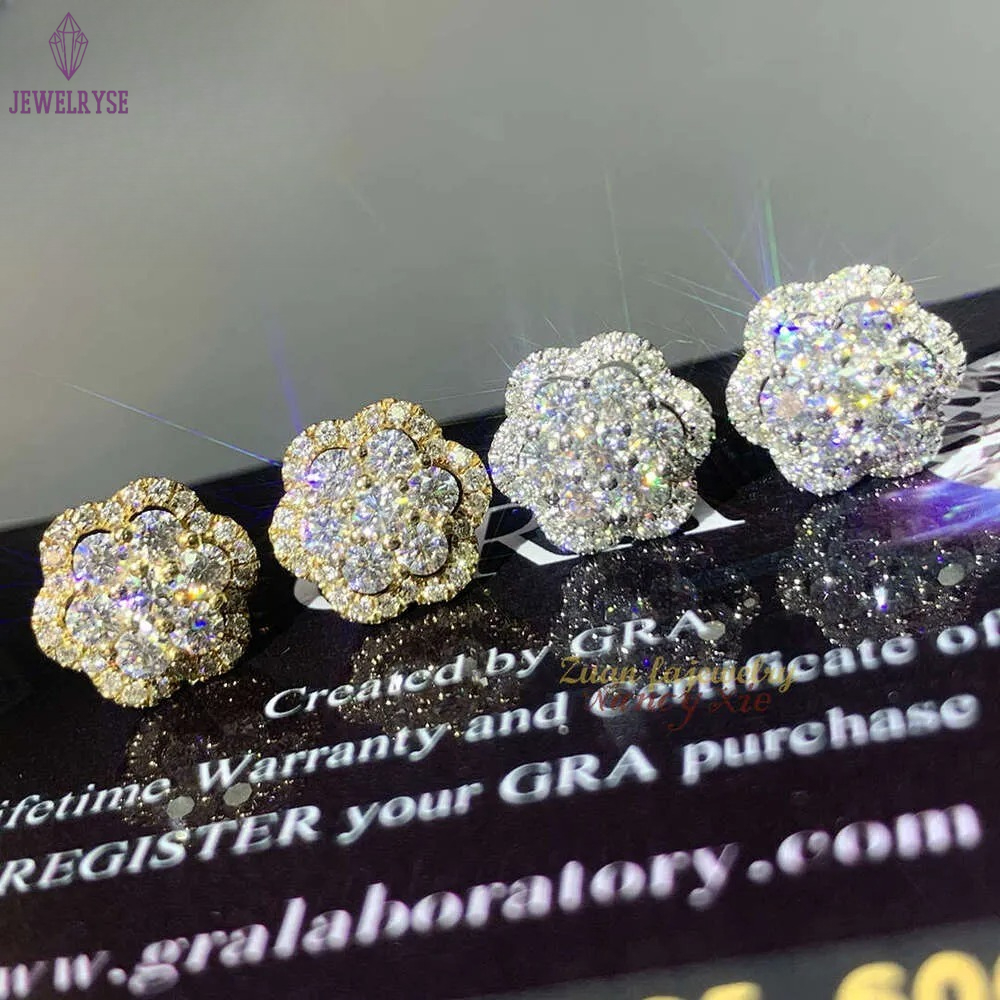 Hot Wholesale Unique Small Fancy Shiny 10K Real Gold Diamond Moissanite Stud Earrings For Men