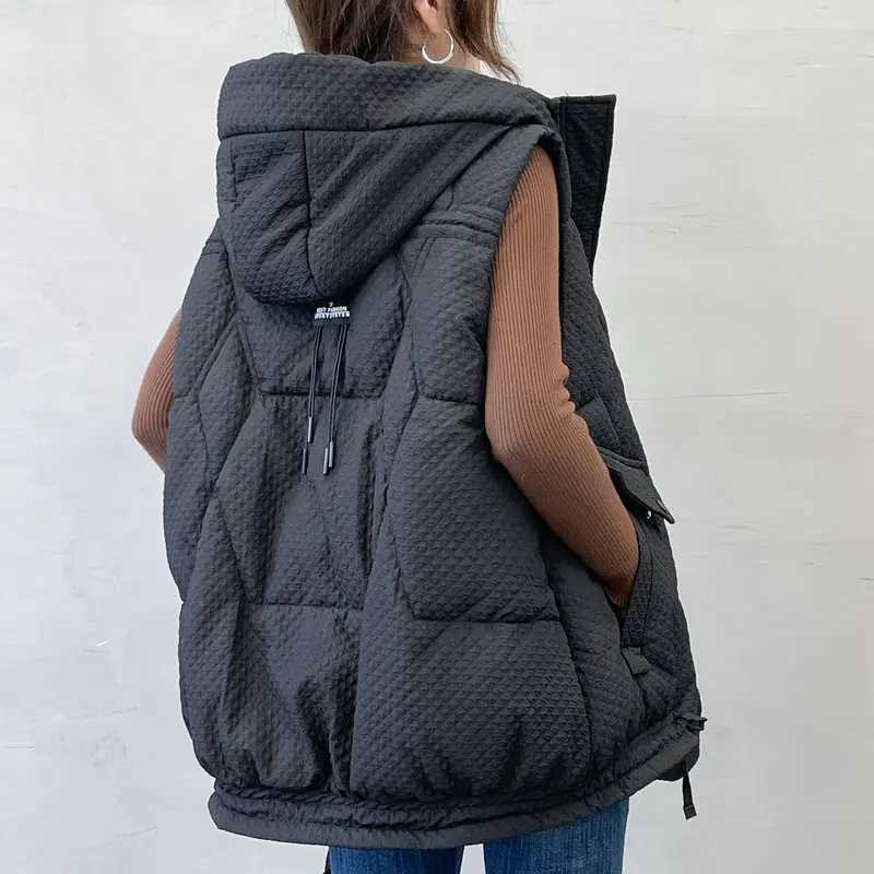 New Autumn Winter Womens Vest Jacket Fashion Down Cotton Vest All-match Hooded Sleeveless Loose Female Waistcoat Outwear TopsT251128