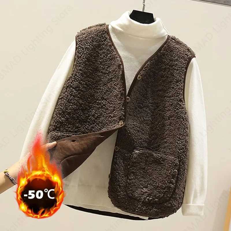 Winter Warm Fleece Vest Thickened Lamb Wool Waistcoat for Women Autumn and Winter Plus Size Insulated Outerwear Cozy SleevelessT251128