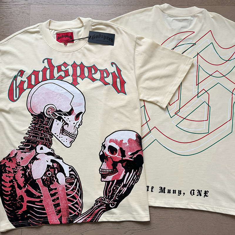 Letter Skull Flowers Print Godspeed T-Shirts American Streetwear Fashion Hip Hop Vintage Men Women Couple Short Sleeve Tops