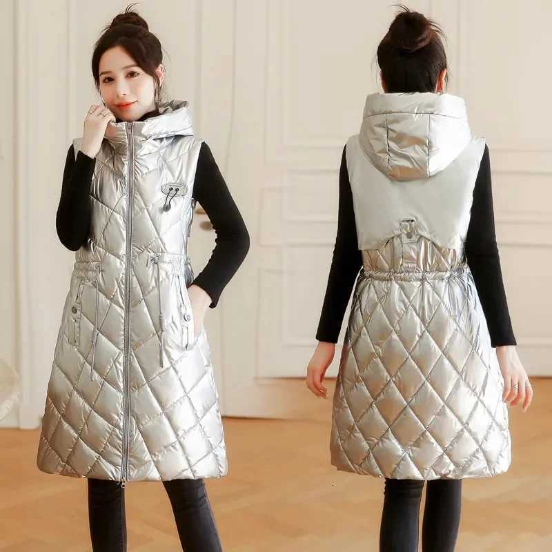 Autumn Winter Women Sleeveless Waistcoat Warm Puffer Jacket Ultra Light Mid Long Down Cotton Vest New Female Outwear Casual TopsT251128