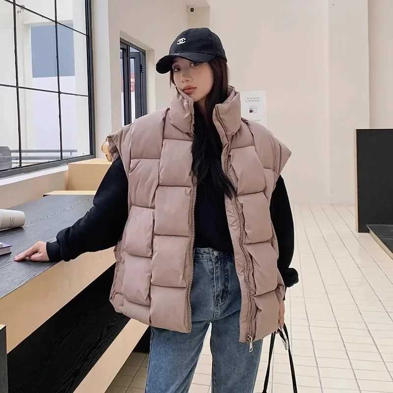 2025 New Korean Winter Jackets Fashion Padded Vests Sleeveless Womens Vest Warm Coat Oversize Outwear Puffer Loose OutwearT251128