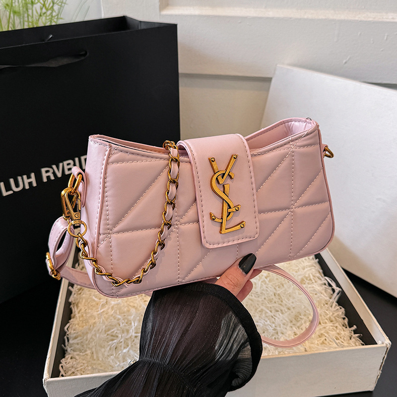 Free Shipping Chain Underarm Bag Women 2025 New Style Fashion Versatile Party Bag Letter Print Shoulder Crossbody Bag Pink Khaki hot sale