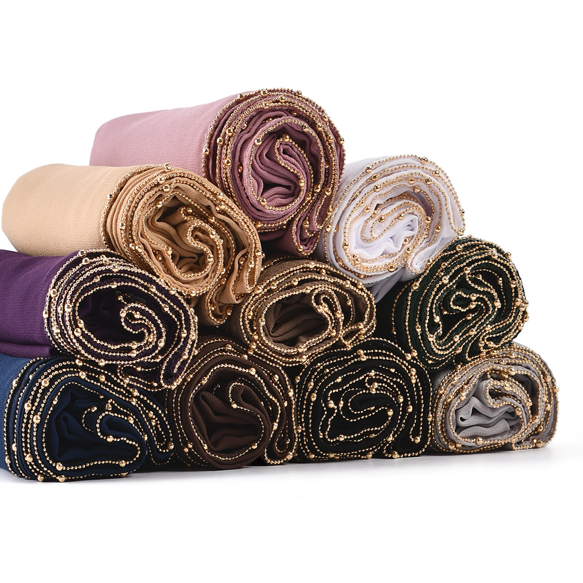 K546 Southeast Asia's hot-selling popular chiffon chain long scarf spring and summer new single-sided L-shaped solid color simple headscarf for w
