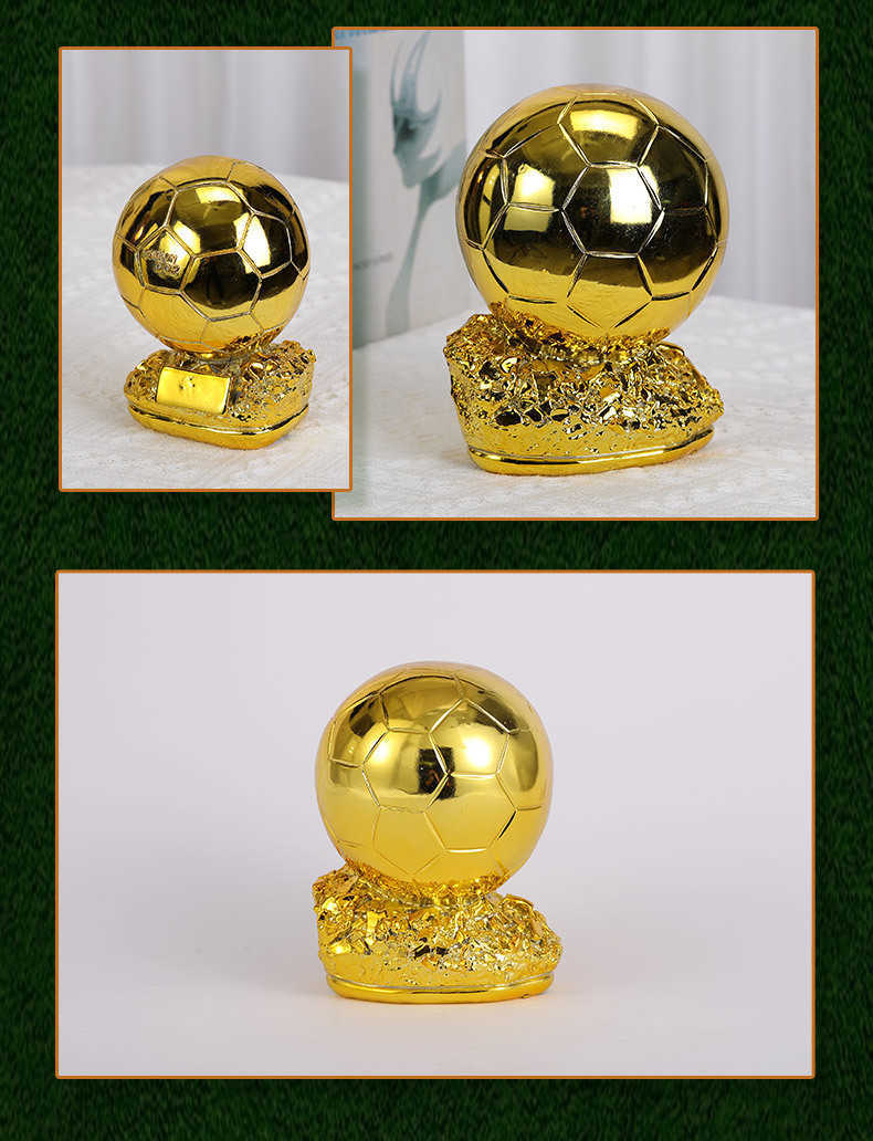 Resin World Cup football trophy, Golden Ball Award, Cristiano Ronaldo, Lionel Messi, outstanding MVP player award ceremony trophy engraving.