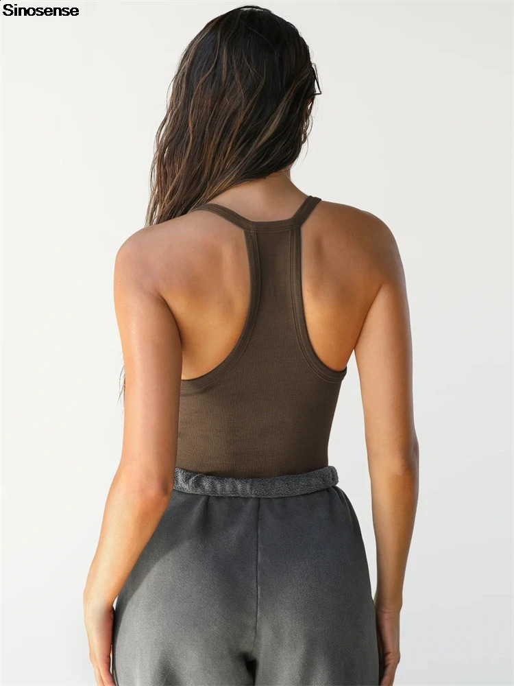 Womens casual summer vest top sexy deep V-neck sleeveless basic Kami top ultra-thin knitted ribbed back Y2K ultra-thin fit top 250422