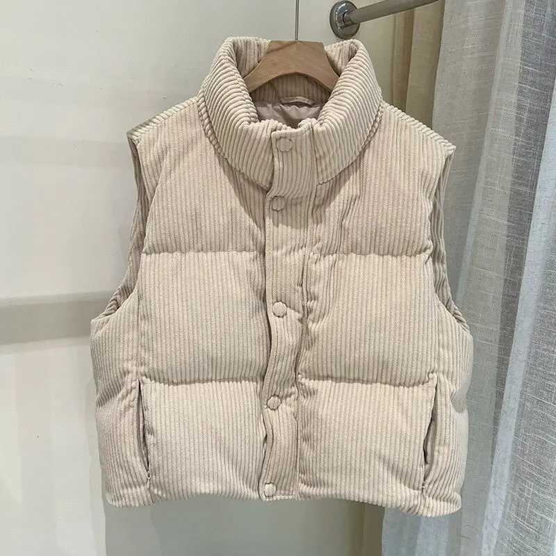Vintgae Thick Corduroy Stand-up Collar Down Vest 2025 Fall Winter Korean Sleeveless Jacket Female Y2k Outwear Vest Coats TopsT251128