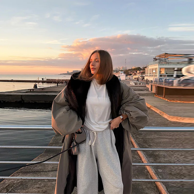 Oversize Long Coat for Women Loose Faux Fur Collar Lace Up Jacket Fashion Long Sleeve Overcoats Outwears Winter Coats 251126