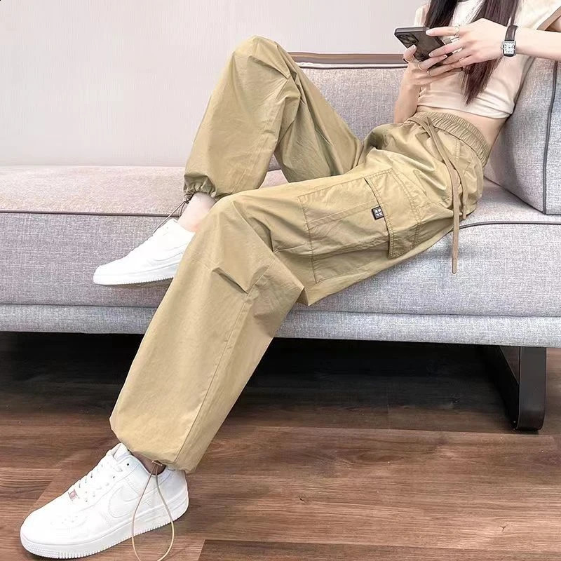 Fashionable jogging casual womens fashionable straight elastic high waisted street clothing ultra-thin mens summer tight pants Z260314