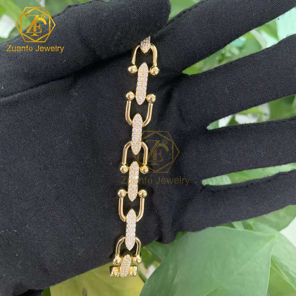 Luxury Jewelry S925 18K Yellow Gold Plated 6.5inches Moissanite U-Shape Link Bracelet for Women