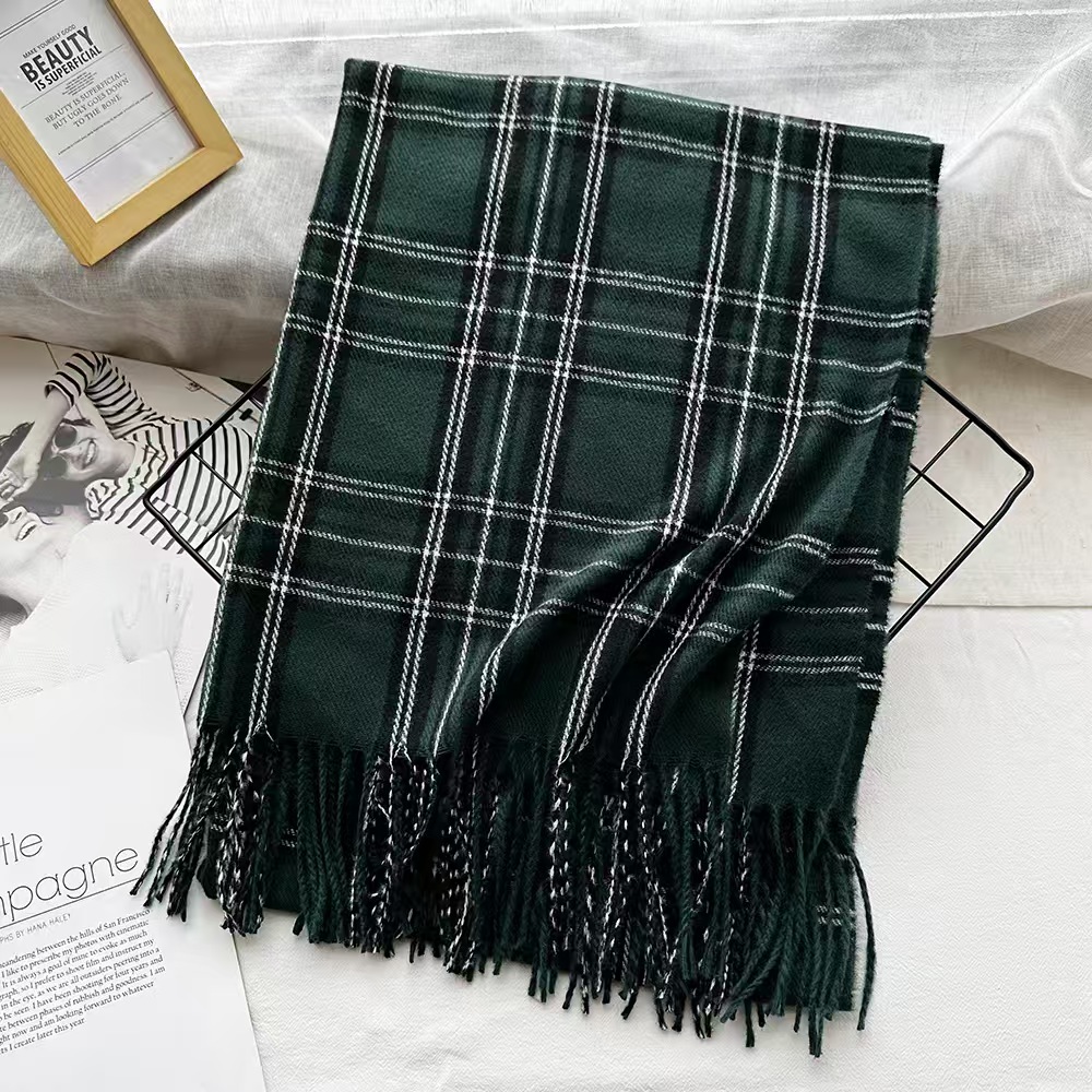 T577 plaid cashmere scarf female winter warm tassel shawl versatile high-end student neck scarf
