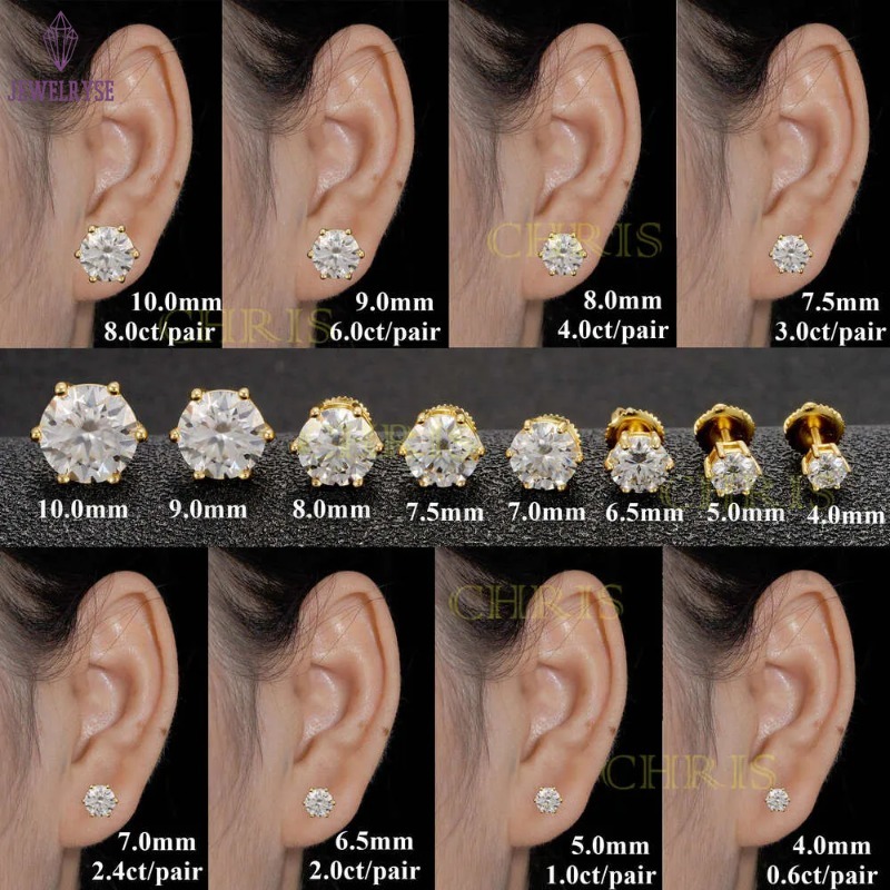 Hot Sale Dropshipping Fashion Jewelry Earrings Gold Plated Sier Vvs-Fl GRA Iced Out Screw Back Moissanite Stud Earring