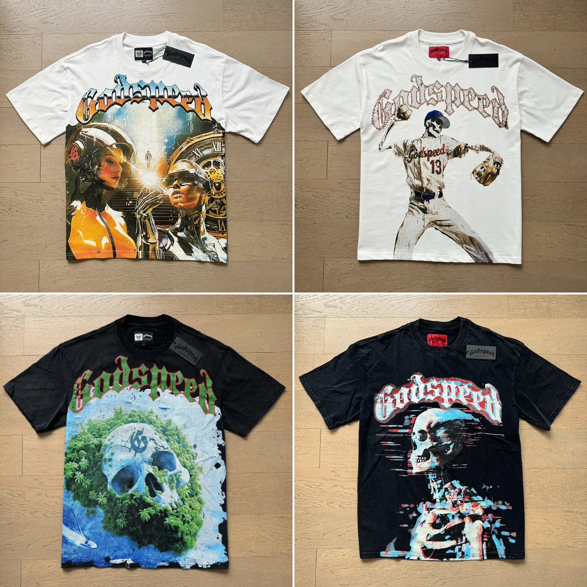 Top Quality GOD SPEED Mans Washed Black T-shirts Male Skull Print Unisex Casual Tops Men's Clothing Women's Clothes