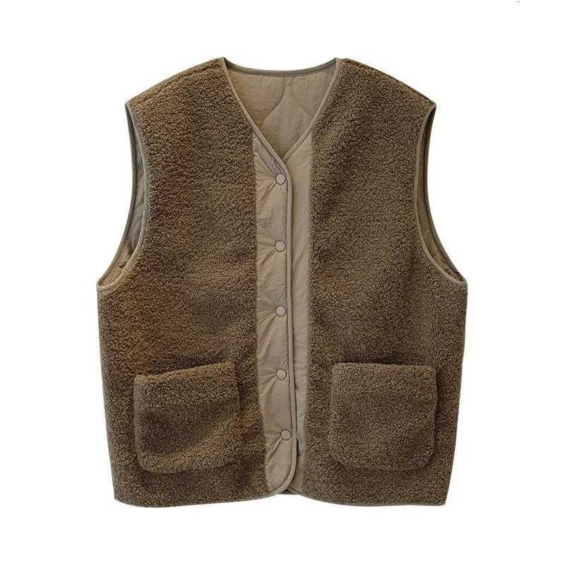 Lambswool Vests Spring Autumn Two Sides Wear Solid Loose All-match Soft Sleeveless Outerwear Stylish Casual Simple Korean StyleT251128