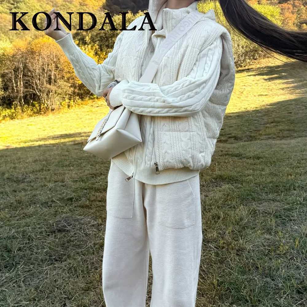 KONDALA Fashion 2025 Winter Solid Cotton Vest Knit Zipper Streetwear Turtleneck Pockets Sleeveless Jacket Casual Chic OutwearT251128