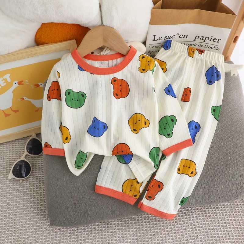 Cute Bear Print Baby Clothing Set Children Long Sleeve Pants Two Pieces Suit Kids Cotton Pullover Top Tee Girl Boy Casual H260403