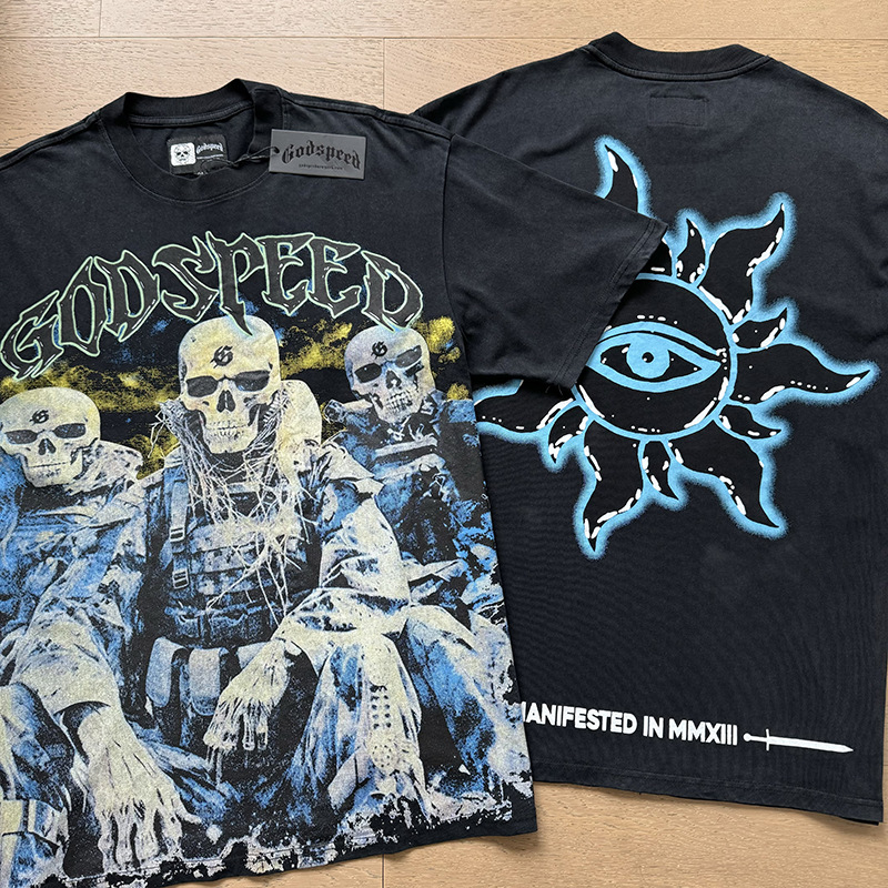 Hawaiian Vacation Skull Print Godspeed T-shirt Tops Men Women Couples Fashion Brand Streetwear Round Neck Short Sleeve Clothing