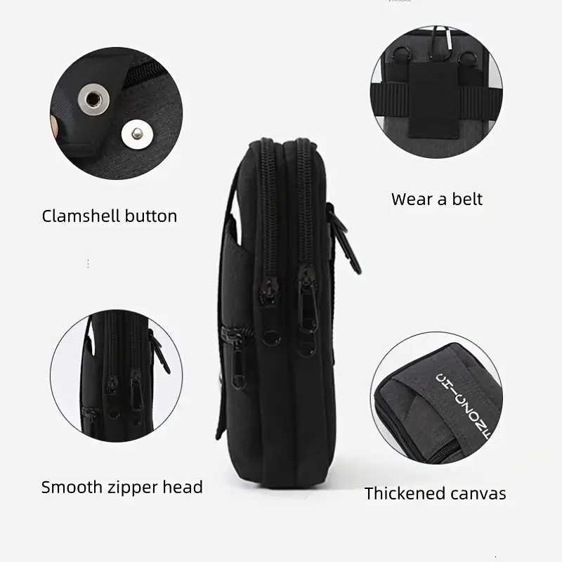 Mens Canvas Waist Bag Adjustable Crossbody Phone Pouch with Card Slots Large Capacity OrganizerT251128