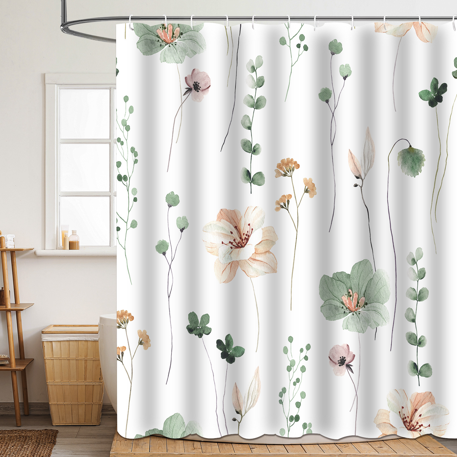 YL-37830 Floral and Leaf Polyester 3D Digital Printed Shower Curtain - Waterproof and Mildew-proof Shower Bathroom Partition Curtain