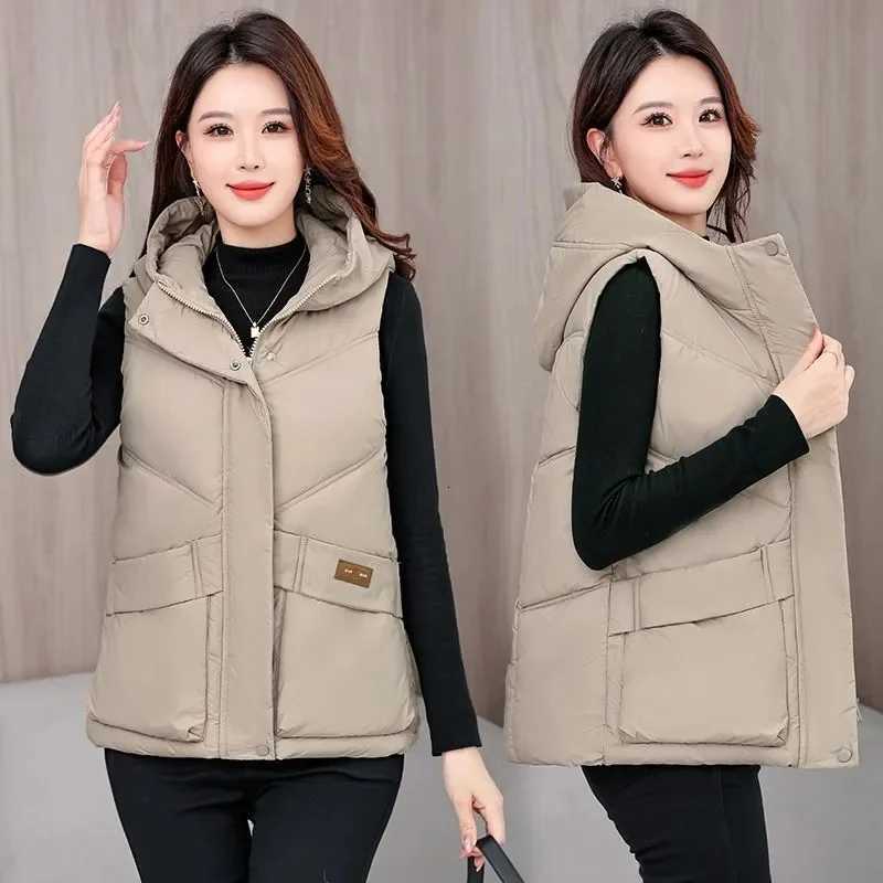 Down Cotton Vest Coat Women Parkas Autumn Winter 2025 New Hooded Warm Sleeveless Jacket Thicken Fashion Waistcoat Outcoat FemaleT251128