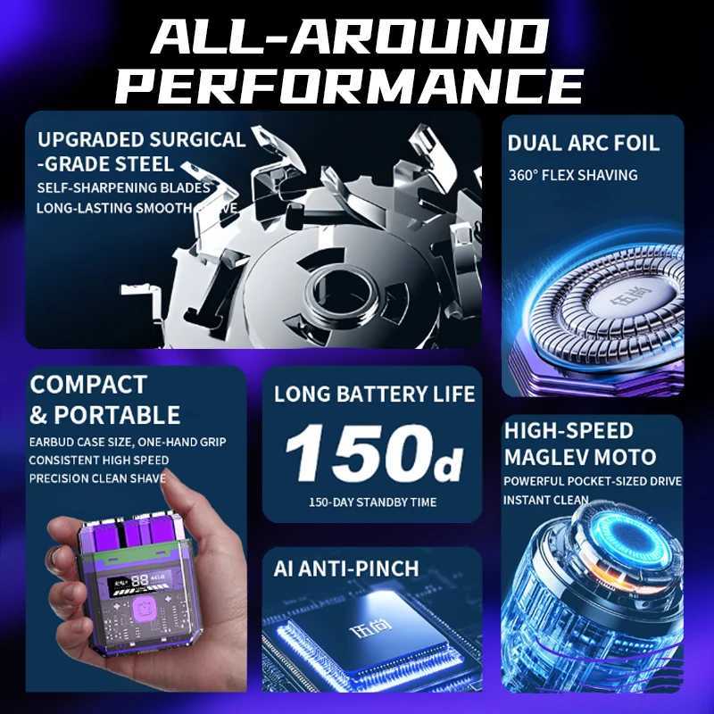mecha mens electric double-head shaver magnetic blade head shaving razor high power digital display trendy portable C251128