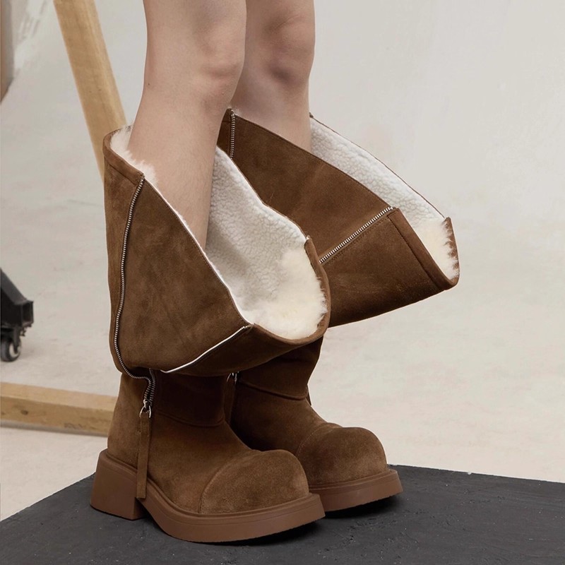 Christmas Gift Winter New Style Retro Style Long tube Snow Boots Loose Wool Lining Warm Boots Trendy Hot Girl Designer Shoes Fashion Luxury Shoes