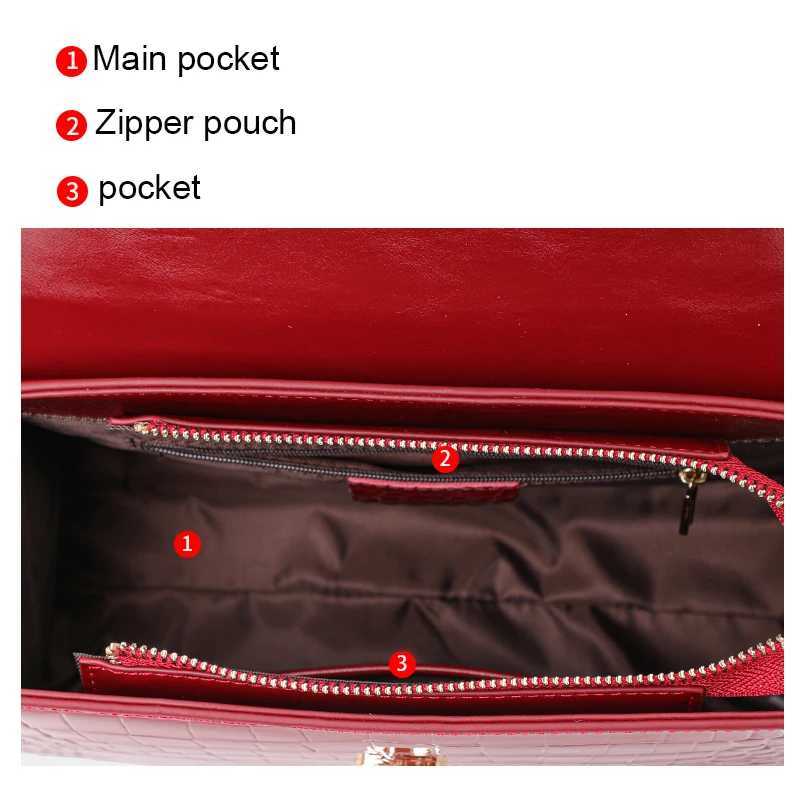 New Lacquer Skin Crocodile Pattern Womens Handbag Top Layer Cowhide Styled High Grade Single Shoulder Crossbody Bag K251128