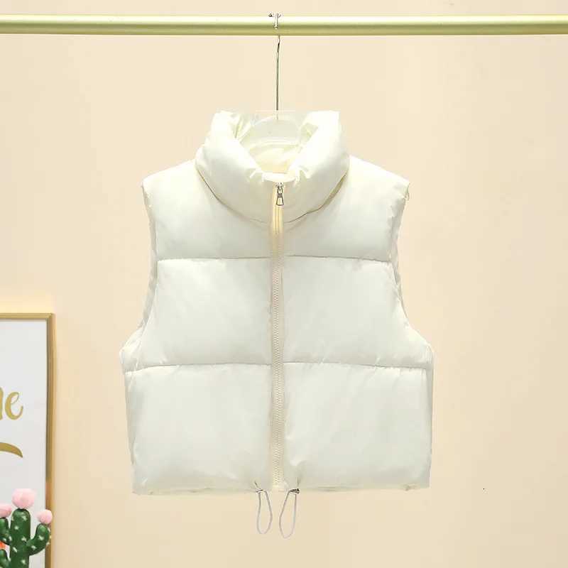 Winter Short Down Sleeveless Vest Women Warm Stand Collar Zipper Jacket Casual Fashion Quilted Cropped Coats Street OuterwearsT251128