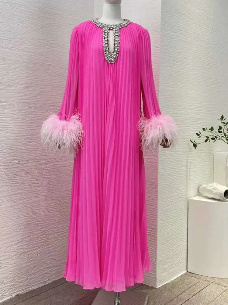 IEQJ pleated feather diamond patchwork womens long sleeved loose elegant dress clothing 36A2956 250427 - view 5